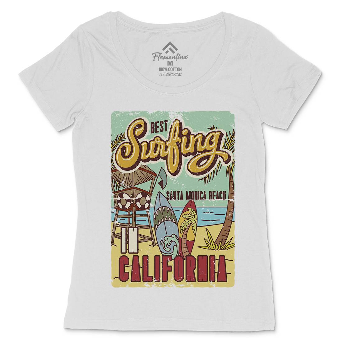 Santa Monica Surfing Womens Scoop Neck T-Shirt Surf B355