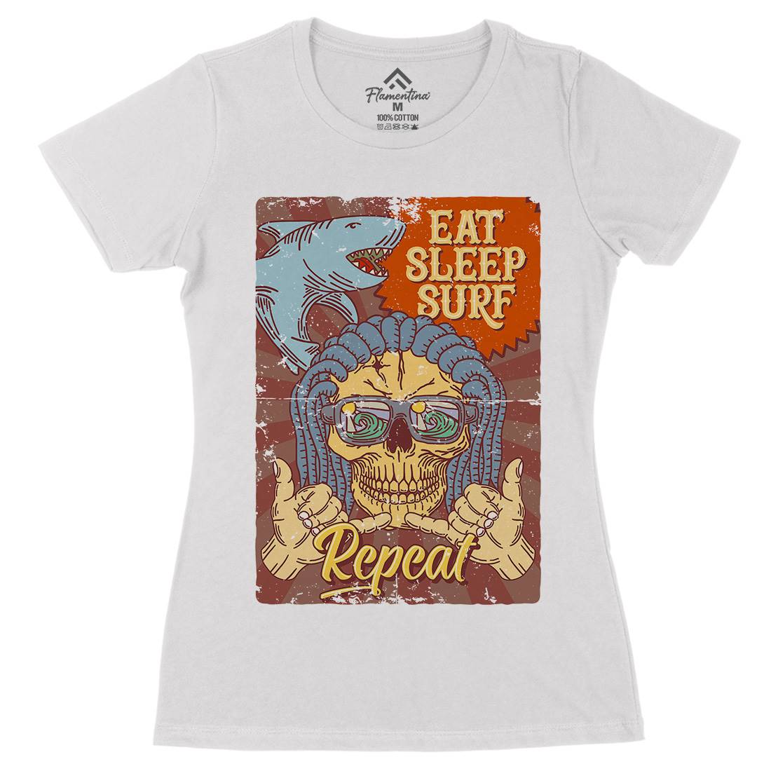 Eat Sleep Surfing Womens Organic Crew Neck T-Shirt Surf B356