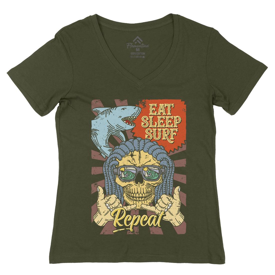 Eat Sleep Surfing Womens Organic V-Neck T-Shirt Surf B356