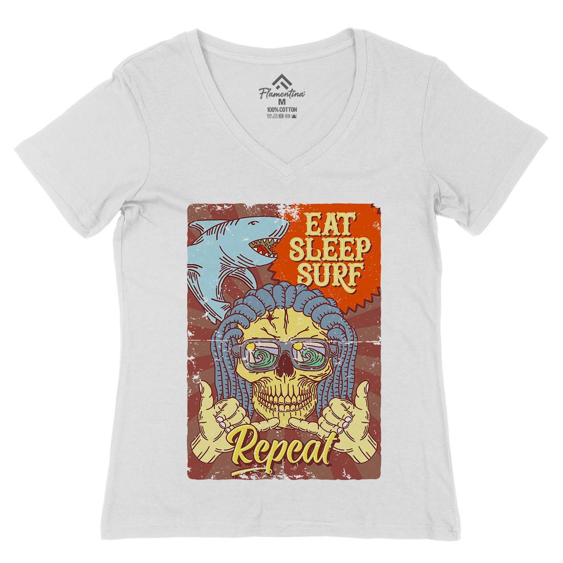 Eat Sleep Surfing Womens Organic V-Neck T-Shirt Surf B356