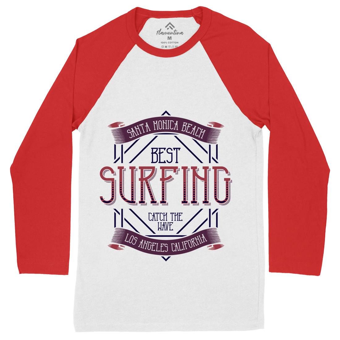 Santa Monica Surfing Mens Long Sleeve Baseball T-Shirt Surf B357