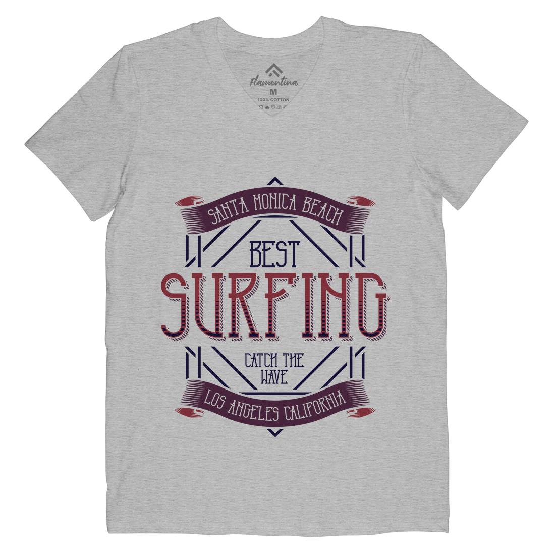 Santa Monica Surfing Mens Organic V-Neck T-Shirt Surf B357