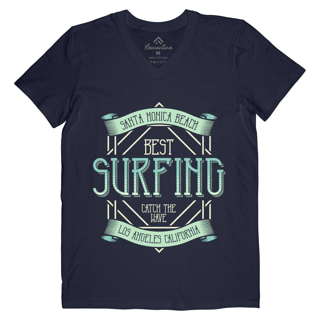 Santa Monica Surfing Mens Organic V-Neck T-Shirt Surf B357