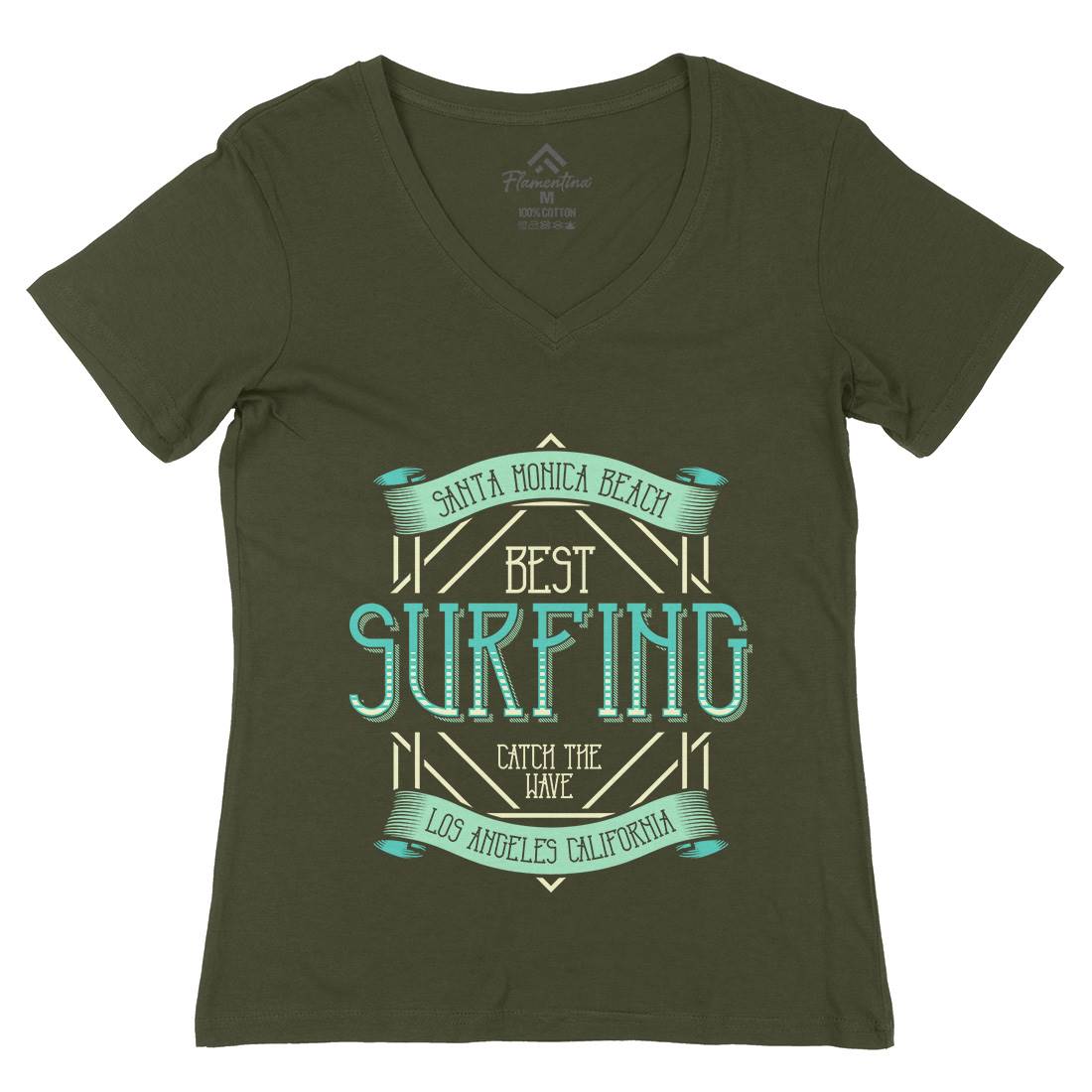 Santa Monica Surfing Womens Organic V-Neck T-Shirt Surf B357
