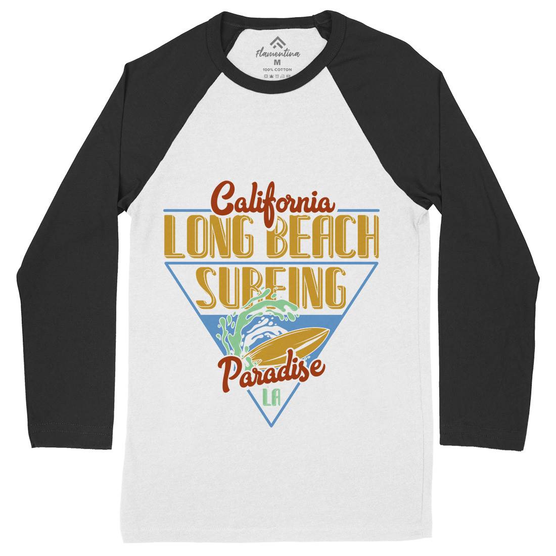 Long Beach Surfing Mens Long Sleeve Baseball T-Shirt Surf B359