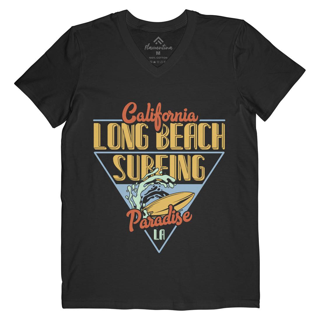 Long Beach Surfing Mens Organic V-Neck T-Shirt Surf B359