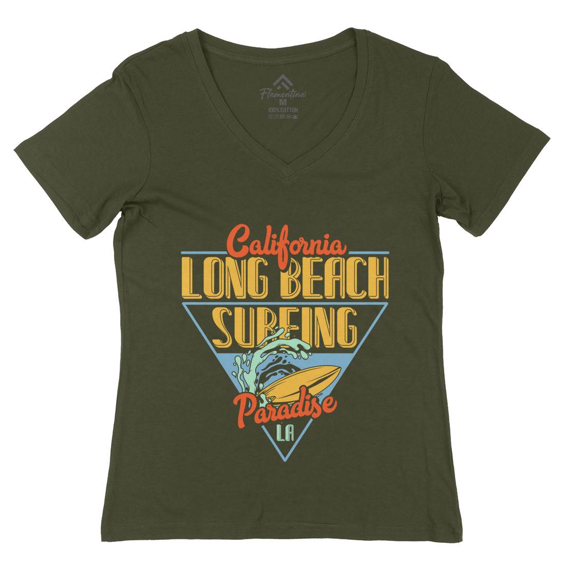 Long Beach Surfing Womens Organic V-Neck T-Shirt Surf B359