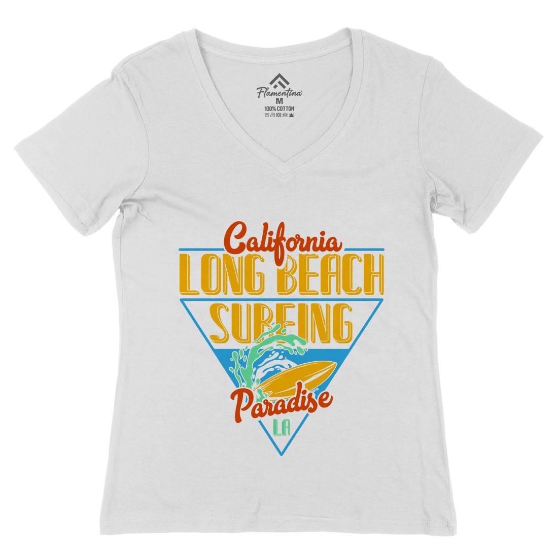 Long Beach Surfing Womens Organic V-Neck T-Shirt Surf B359