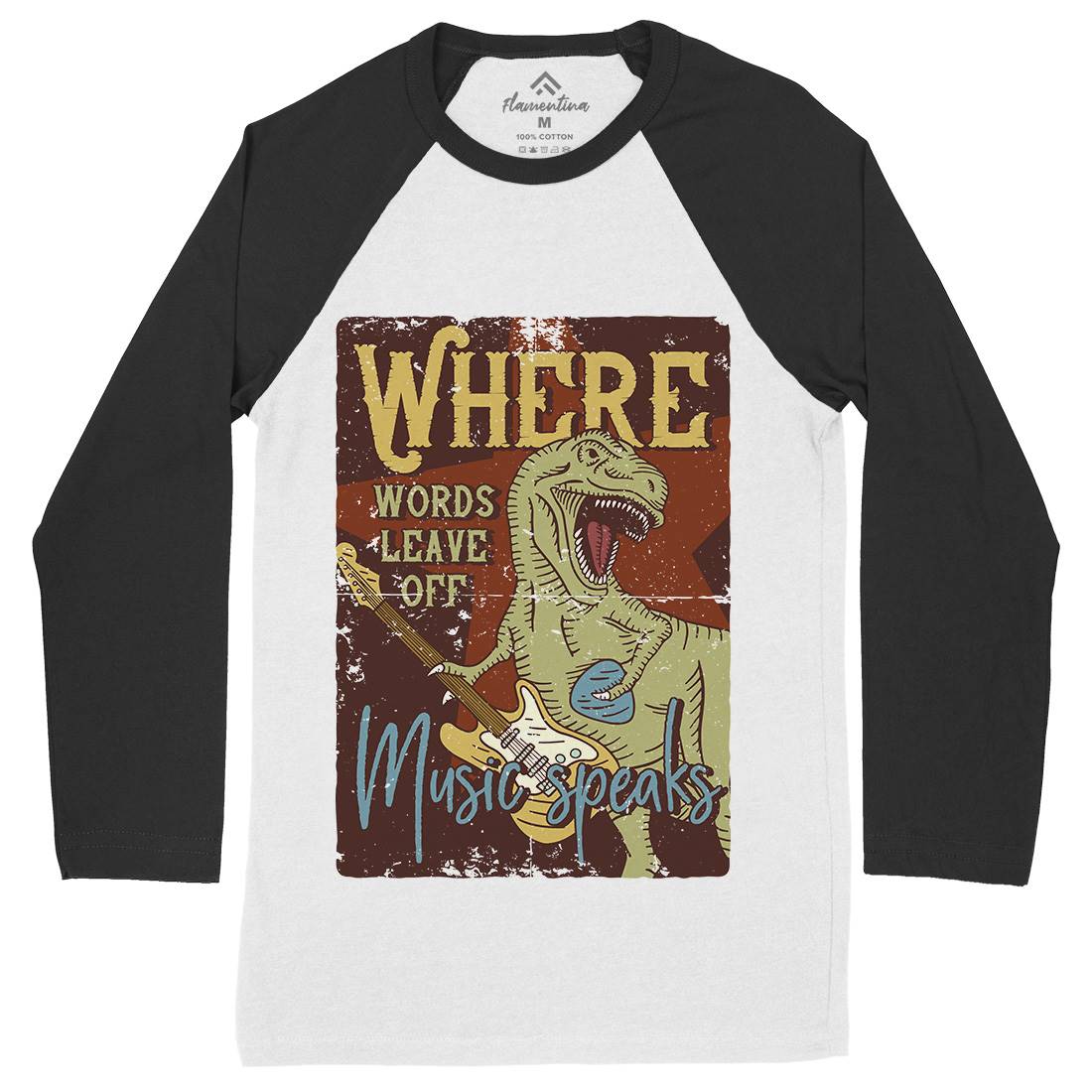 T-Rex Mens Long Sleeve Baseball T-Shirt Music B361
