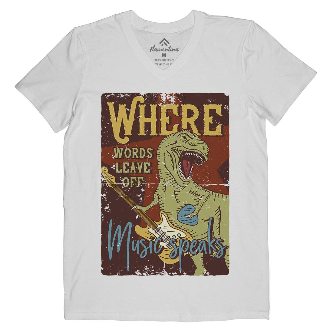 T-Rex Mens Organic V-Neck T-Shirt Music B361