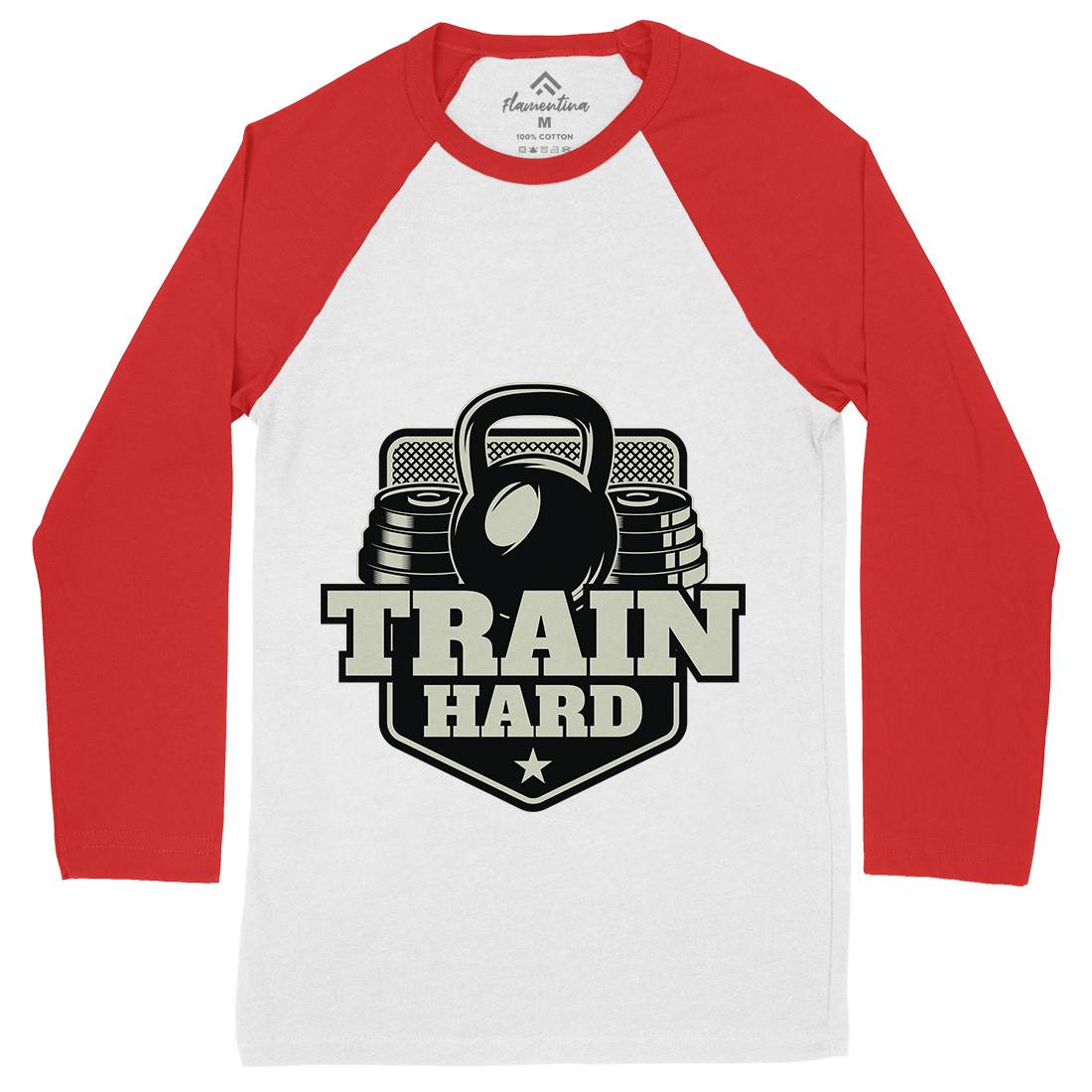 Train Hard Mens Long Sleeve Baseball T-Shirt Gym B365