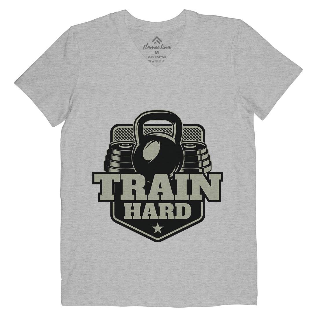 Train Hard Mens Organic V-Neck T-Shirt Gym B365