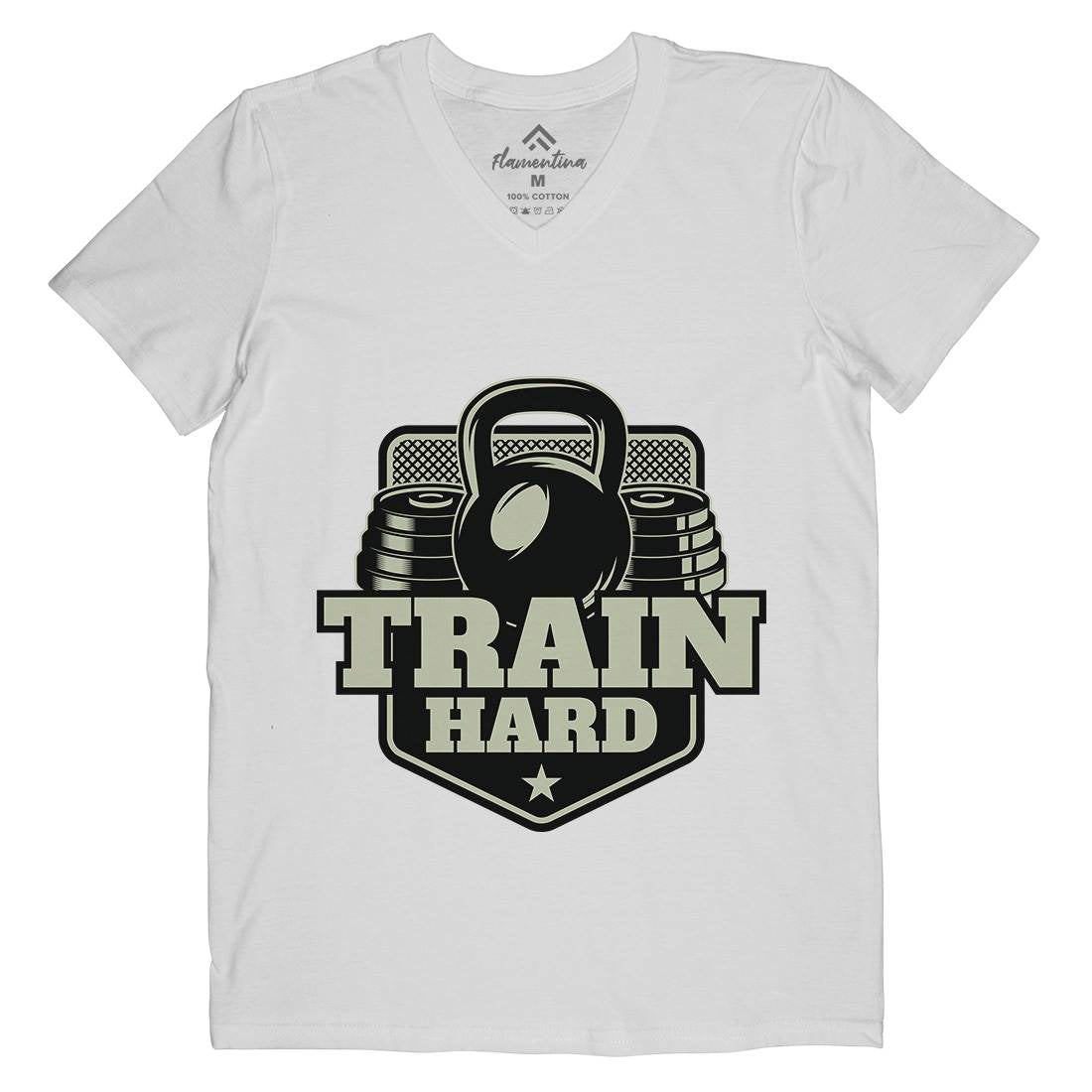 Train Hard Mens Organic V-Neck T-Shirt Gym B365