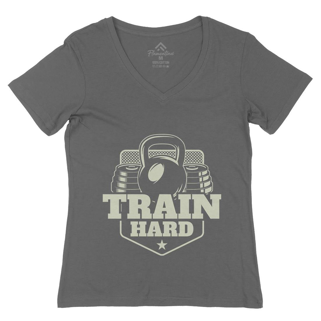 Train Hard Womens Organic V-Neck T-Shirt Gym B365