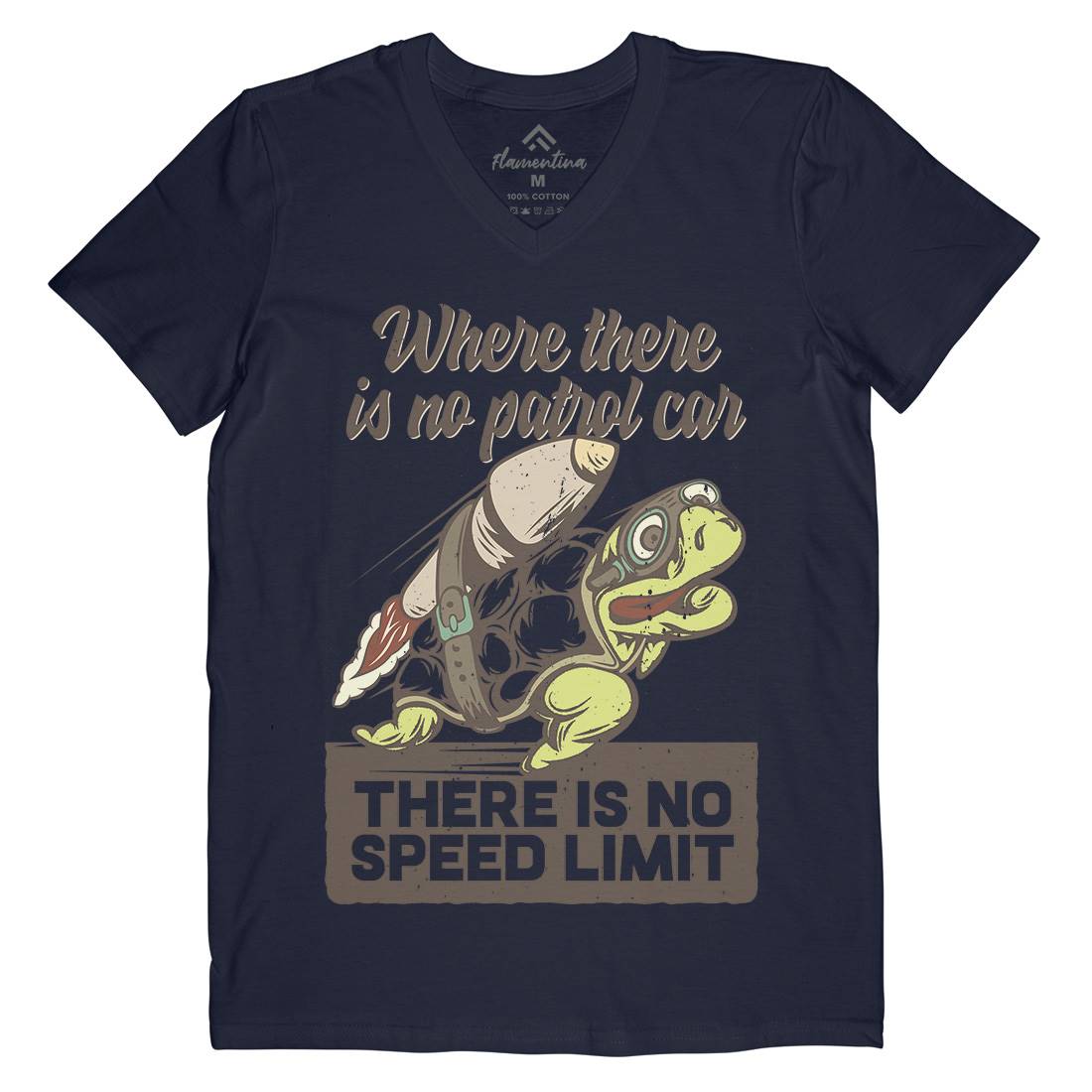 Turtle Rocket Mens Organic V-Neck T-Shirt Animals B366