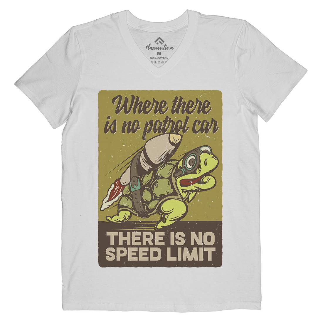 Turtle Rocket Mens Organic V-Neck T-Shirt Animals B366