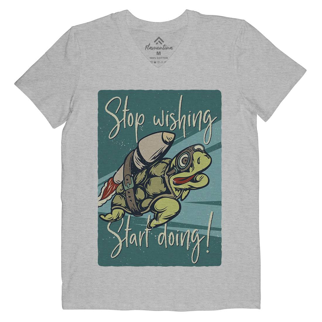 Turtle Rocket Mens Organic V-Neck T-Shirt Animals B367