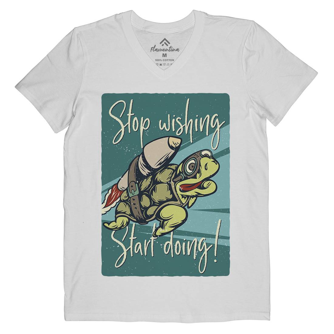 Turtle Rocket Mens V-Neck T-Shirt Animals B367