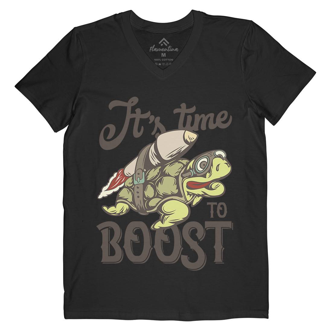 Turtle Rocket Mens Organic V-Neck T-Shirt Animals B368