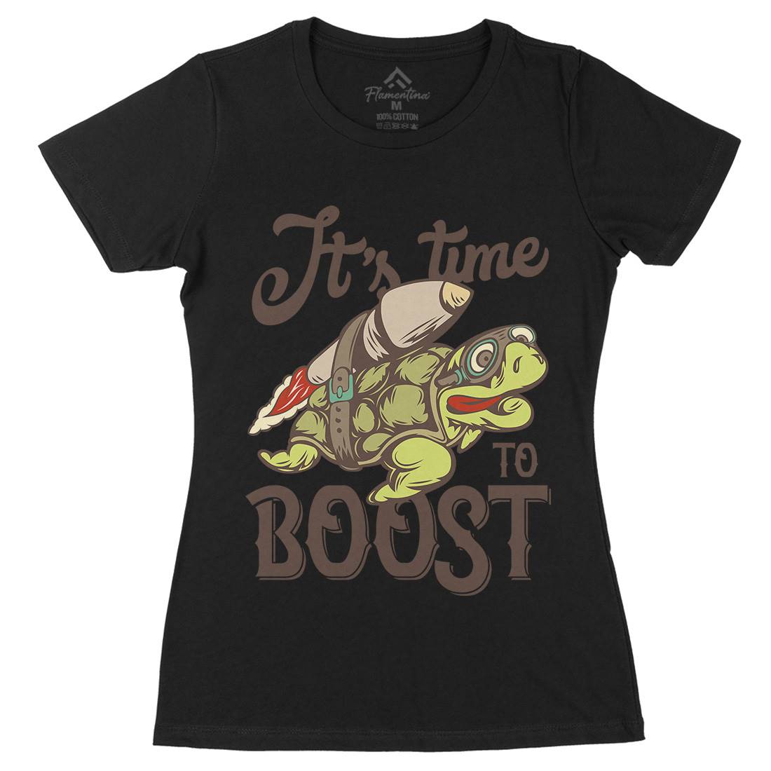Turtle Rocket Womens Organic Crew Neck T-Shirt Animals B368