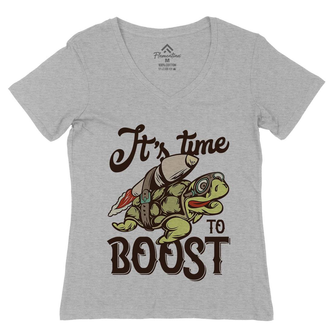 Turtle Rocket Womens Organic V-Neck T-Shirt Animals B368