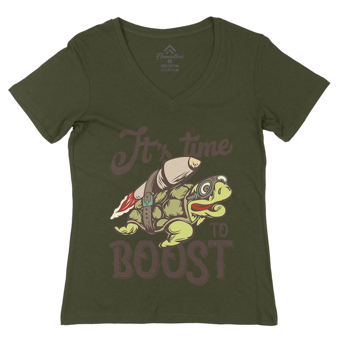 Turtle Rocket Womens Organic V-Neck T-Shirt Animals B368
