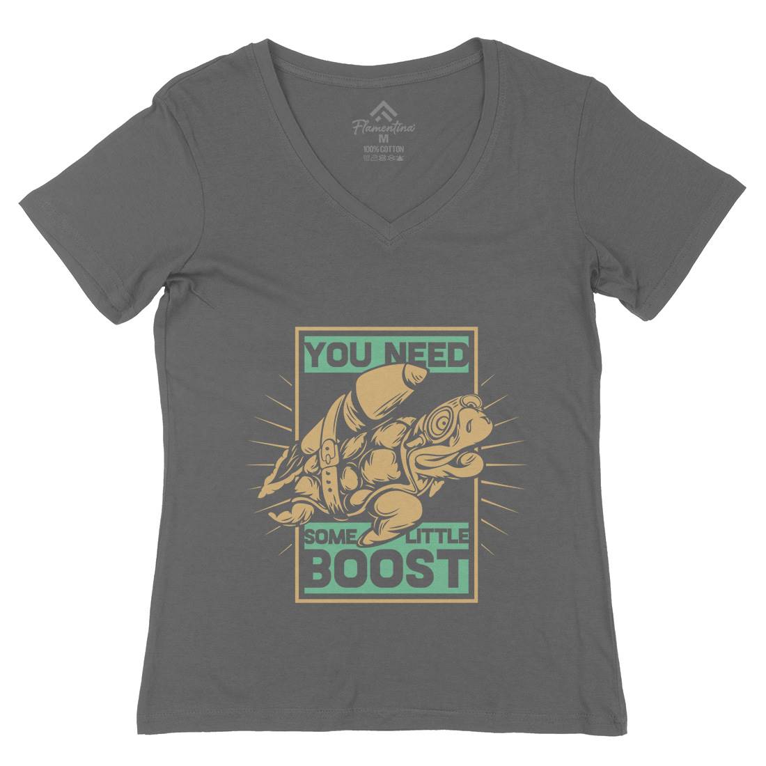 Turtle Rocket Womens Organic V-Neck T-Shirt Animals B369