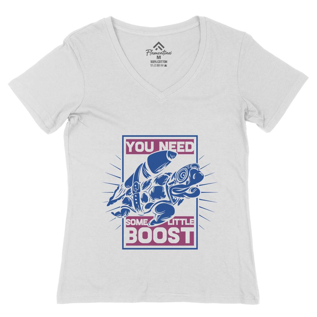 Turtle Rocket Womens Organic V-Neck T-Shirt Animals B369