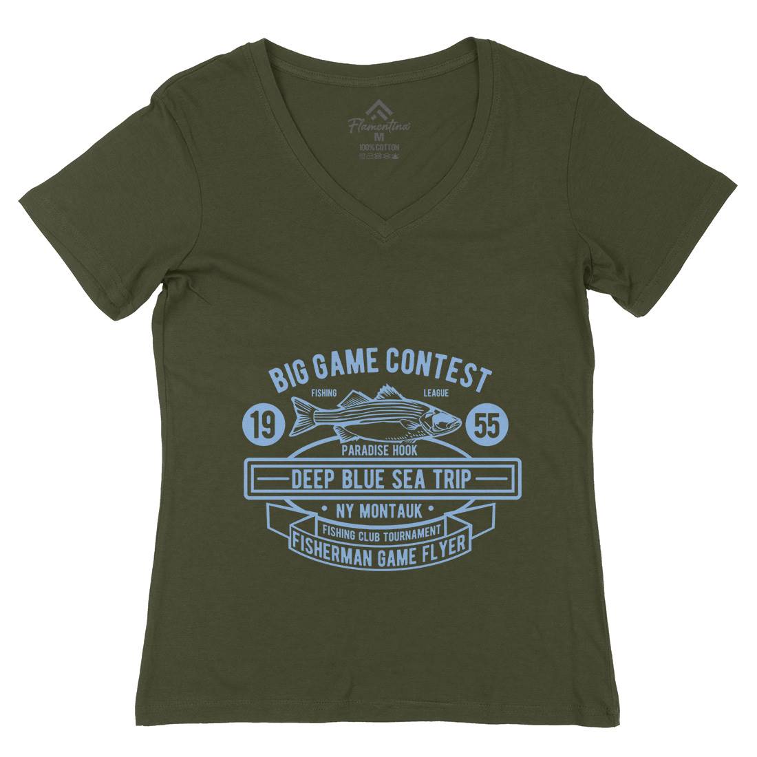 Big Game Contest Womens Organic V-Neck T-Shirt Fishing B380