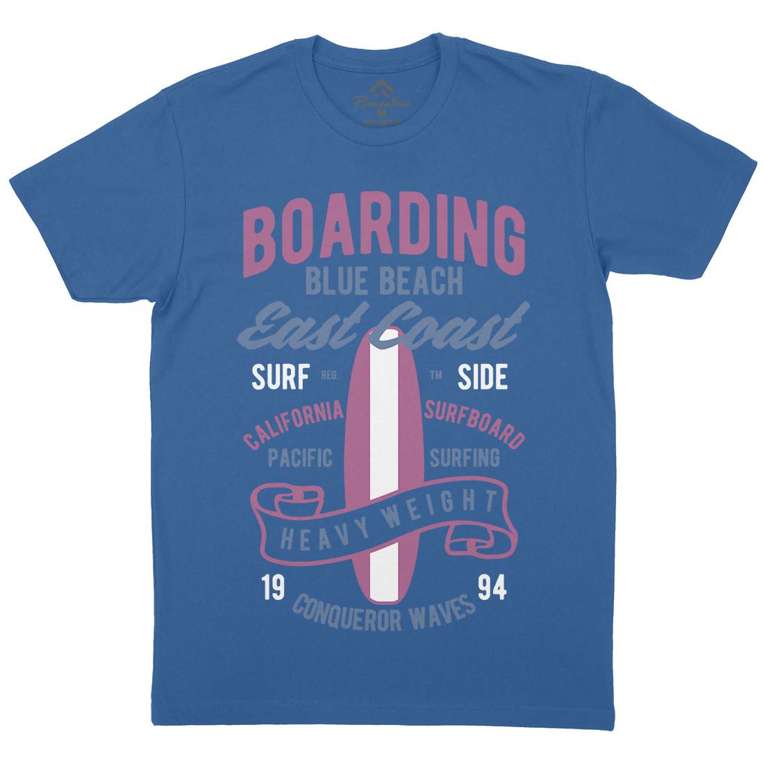 Boarding Blue Mens Organic Crew Neck T-Shirt Surf B381
