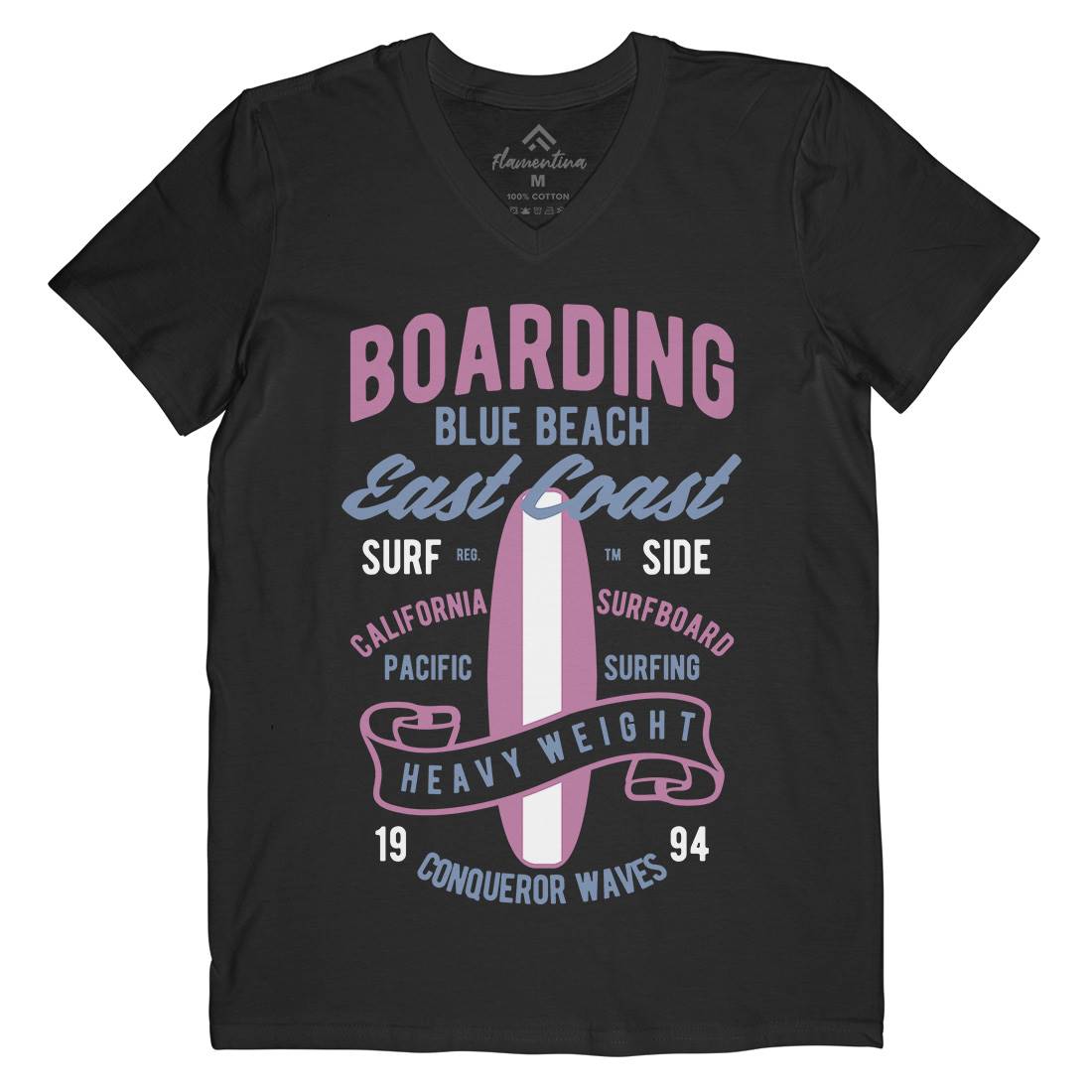 Boarding Blue Mens Organic V-Neck T-Shirt Surf B381