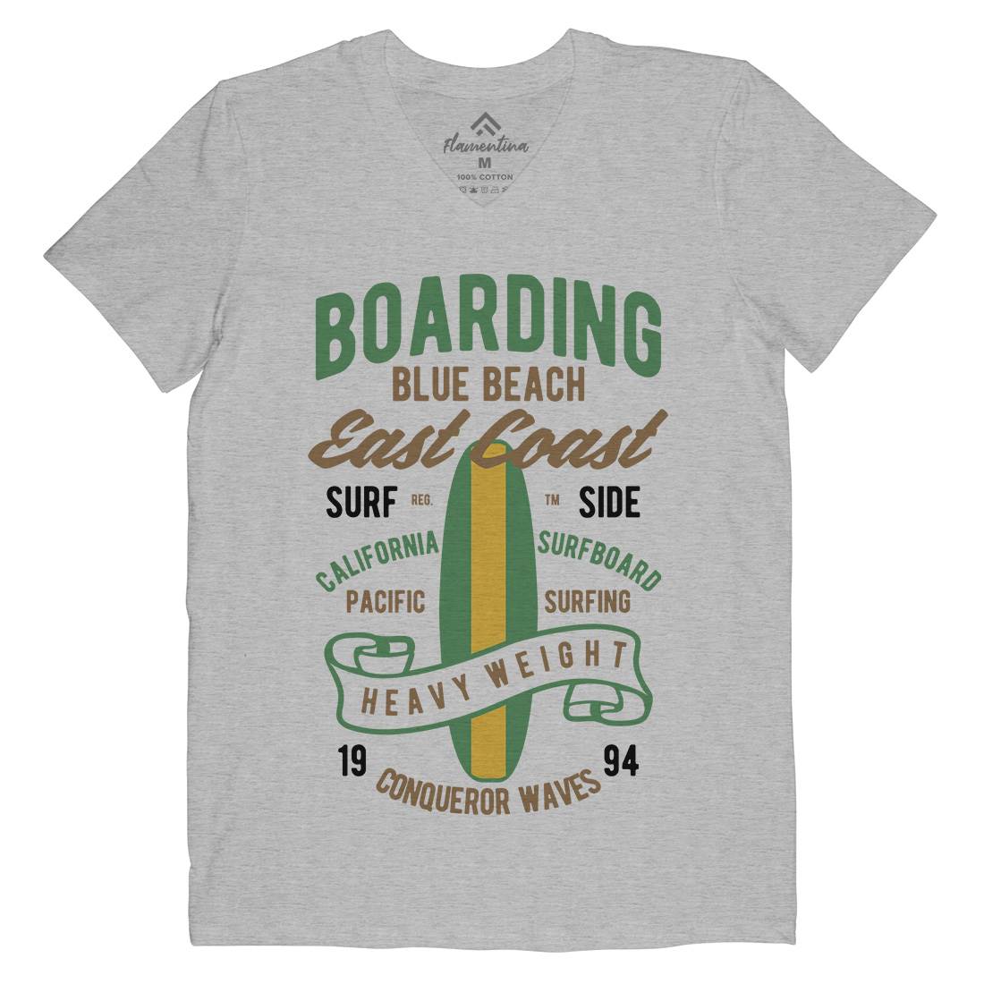 Boarding Blue Mens Organic V-Neck T-Shirt Surf B381