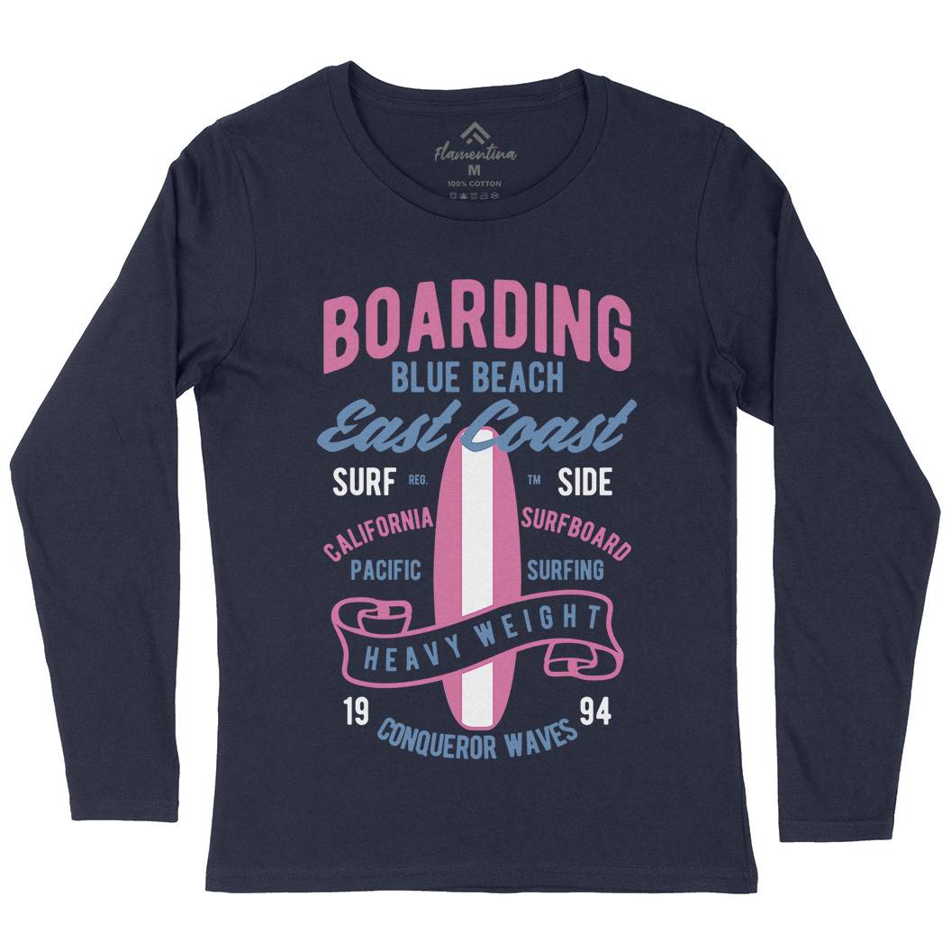 Boarding Blue Womens Long Sleeve T-Shirt Surf B381