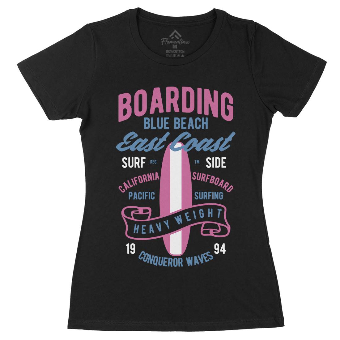 Boarding Blue Womens Organic Crew Neck T-Shirt Surf B381