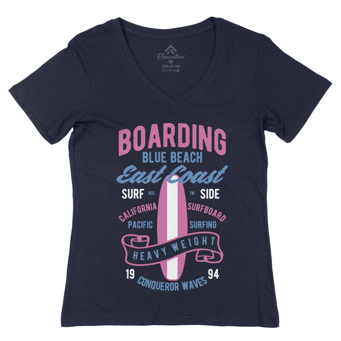 Boarding Blue Womens Organic V-Neck T-Shirt Surf B381