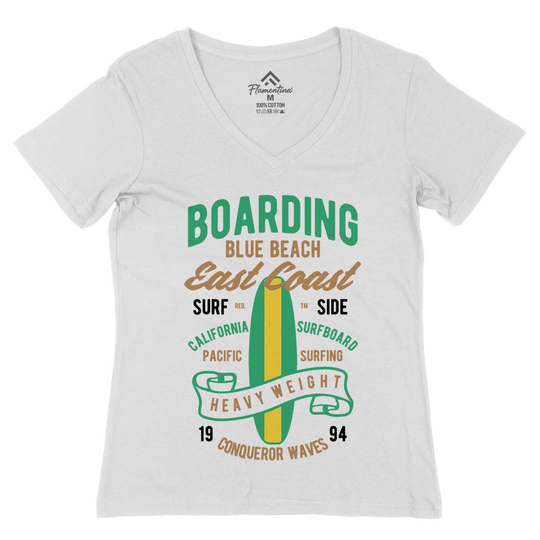 Boarding Blue Womens Organic V-Neck T-Shirt Surf B381