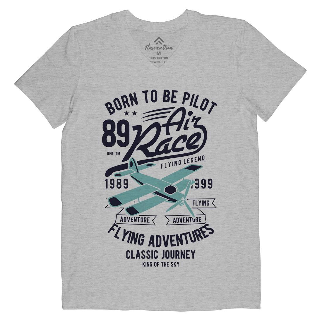 Born To Be Pilot Mens Organic V-Neck T-Shirt Vehicles B382