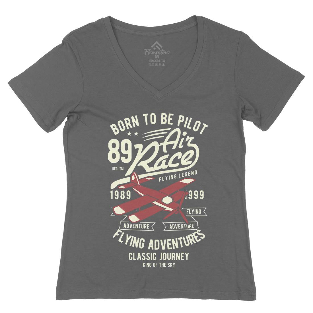 Born To Be Pilot Womens Organic V-Neck T-Shirt Vehicles B382