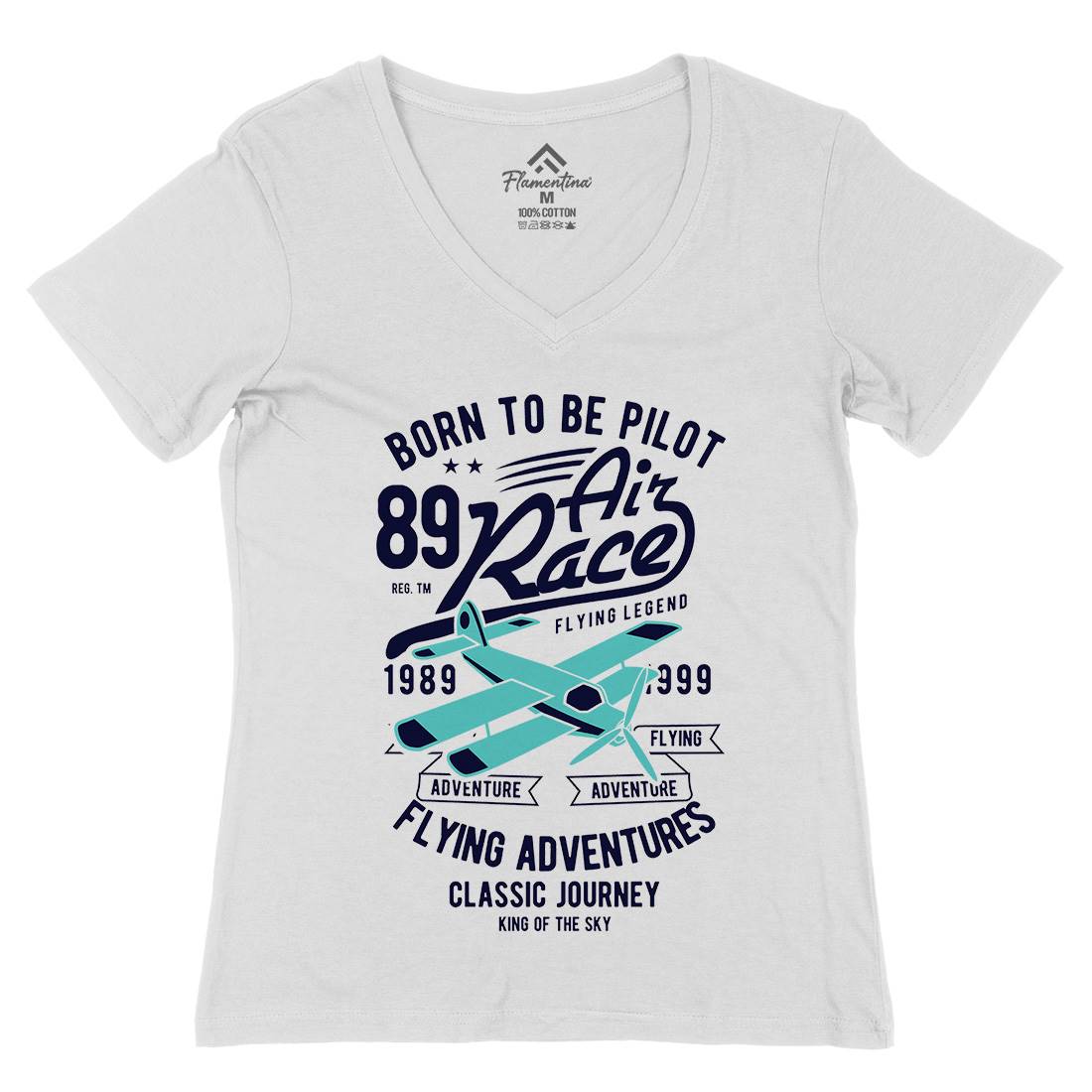 Born To Be Pilot Womens Organic V-Neck T-Shirt Vehicles B382