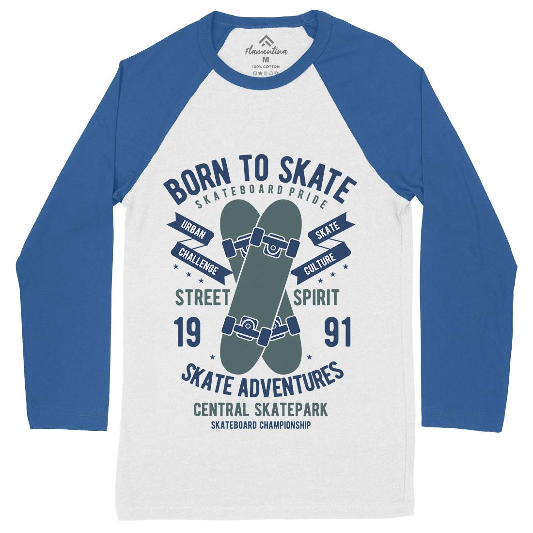 Born To Mens Long Sleeve Baseball T-Shirt Skate B383