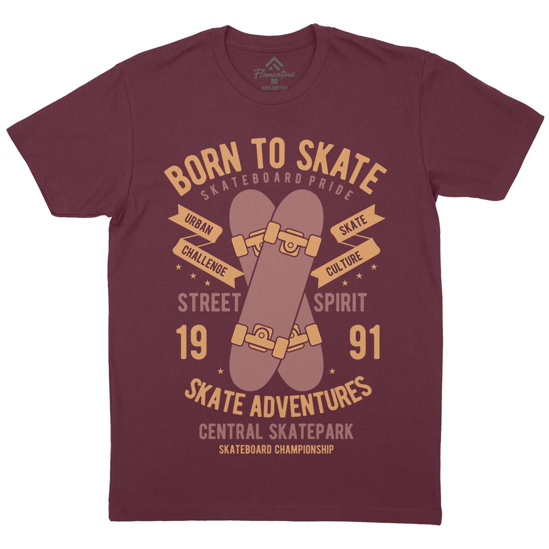 Born To Mens Organic Crew Neck T-Shirt Skate B383