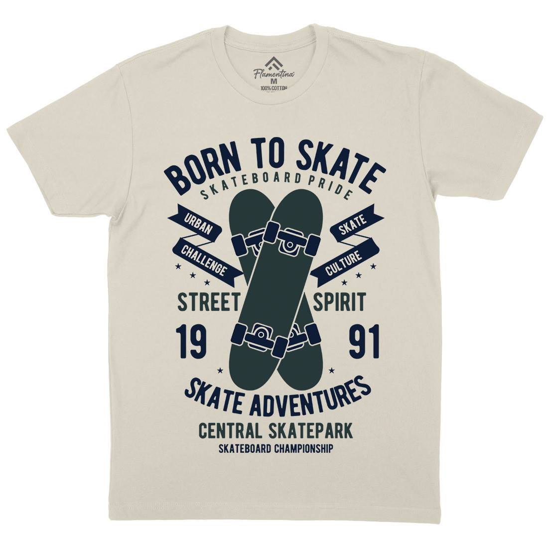 Born To Mens Organic Crew Neck T-Shirt Skate B383