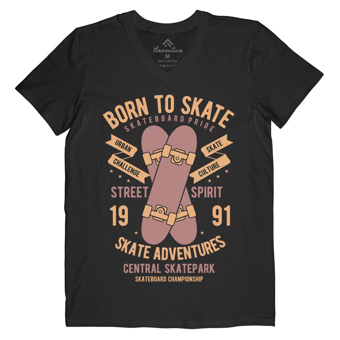 Born To Mens V-Neck T-Shirt Skate B383