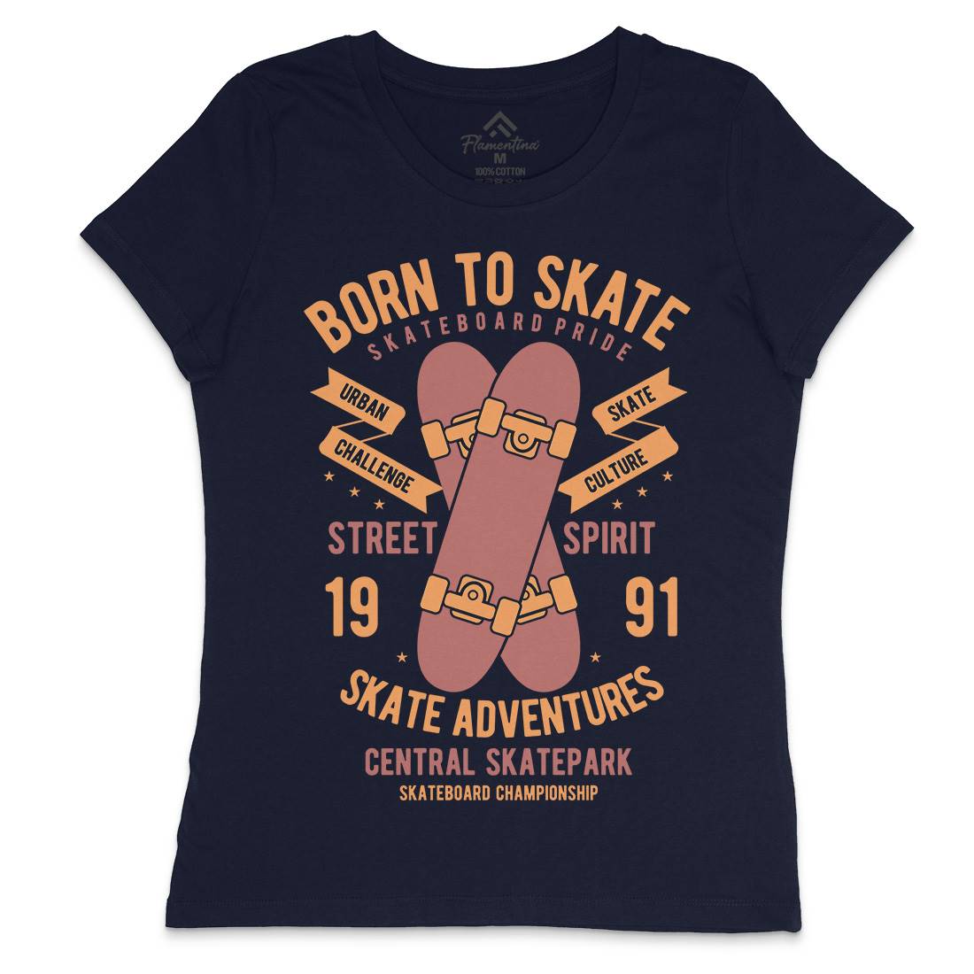 Born To Womens Crew Neck T-Shirt Skate B383