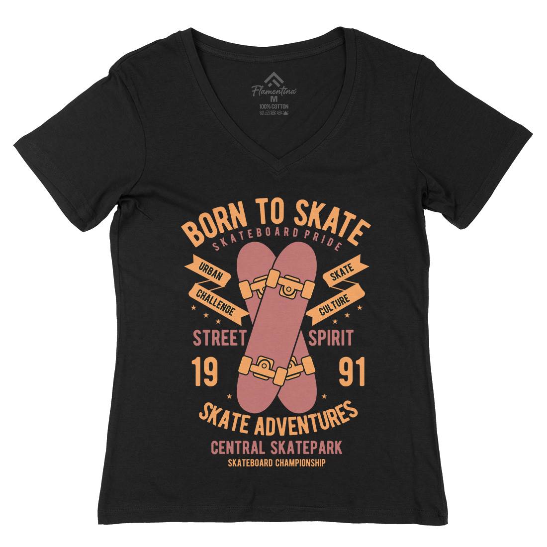 Born To Womens Organic V-Neck T-Shirt Skate B383