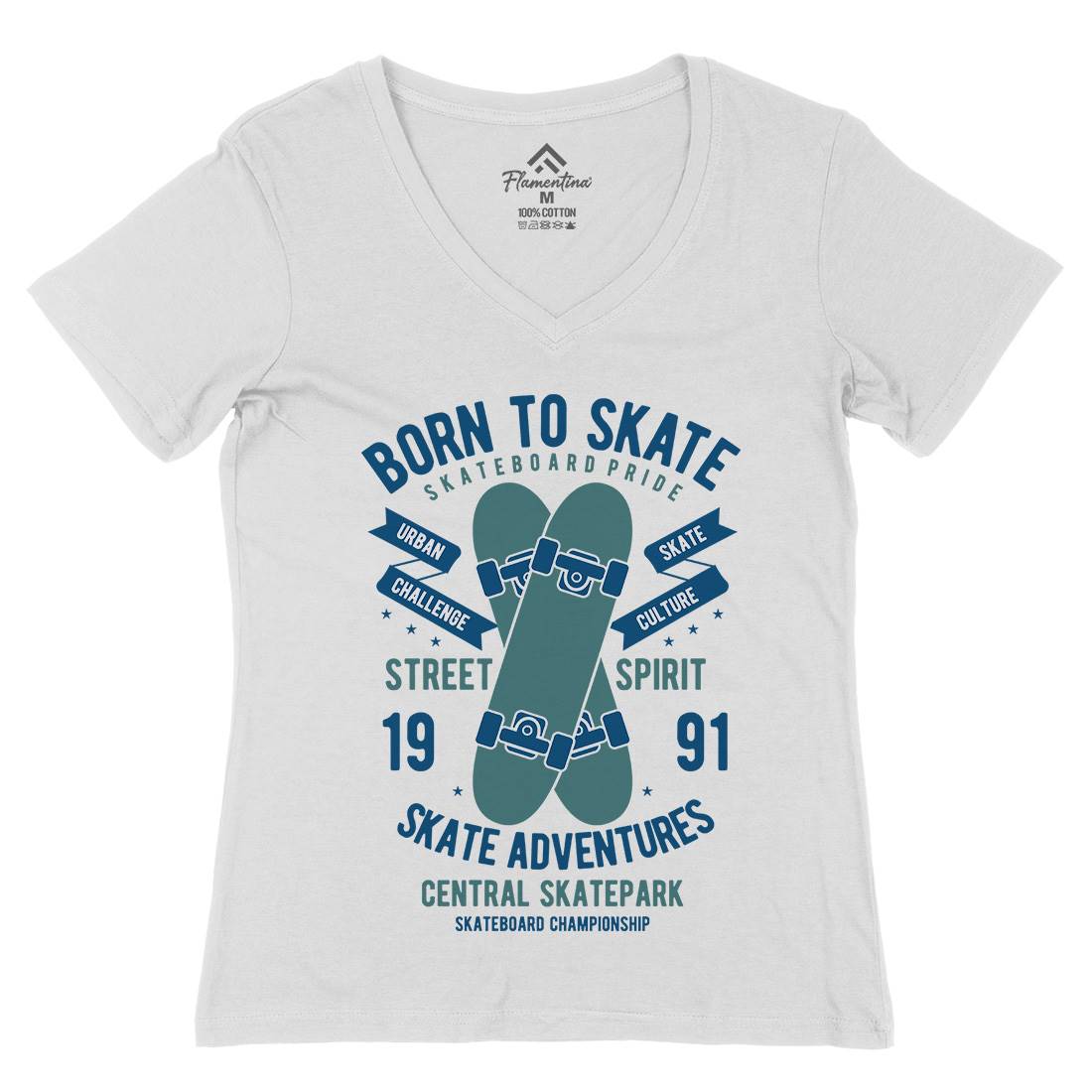 Born To Womens Organic V-Neck T-Shirt Skate B383