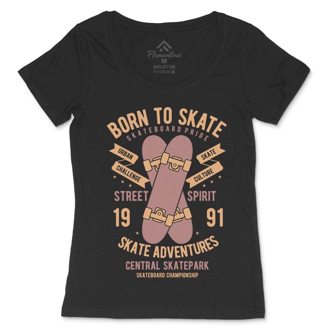 Born To Womens Scoop Neck T-Shirt Skate B383