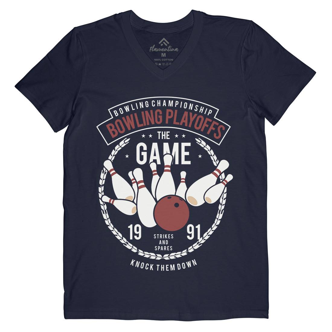 Bowling Playoffs Mens Organic V-Neck T-Shirt Sport B384