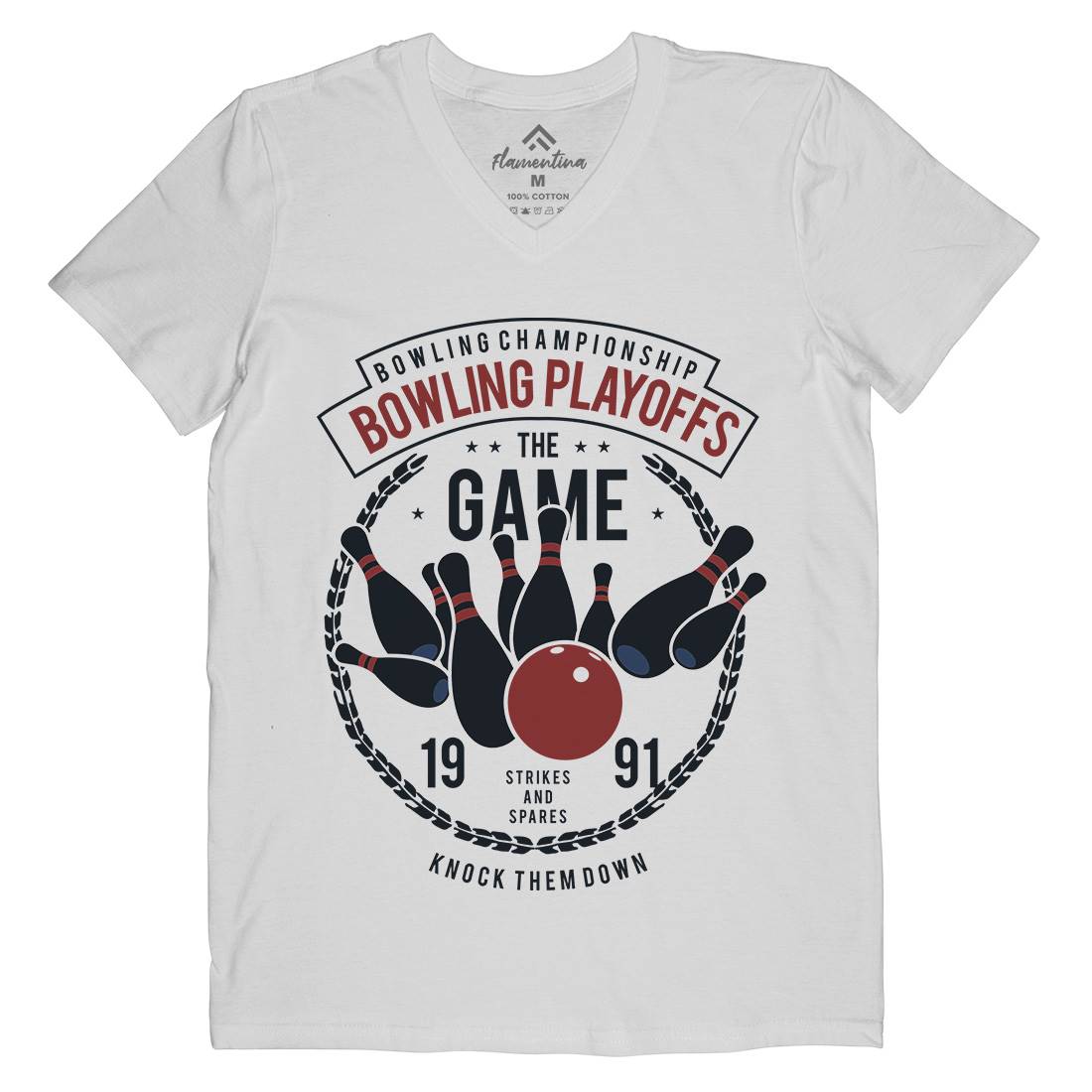 Bowling Playoffs Mens Organic V-Neck T-Shirt Sport B384
