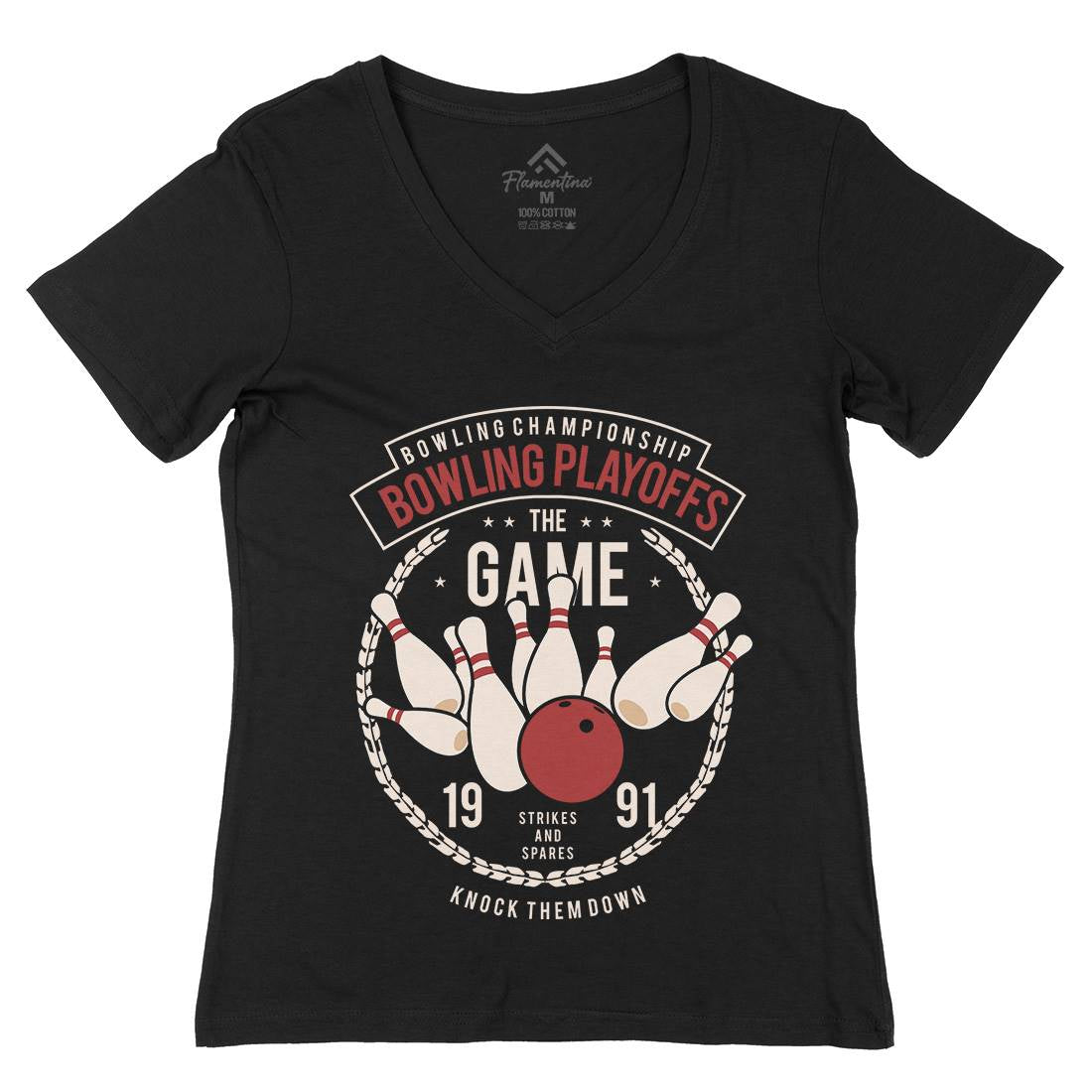 Bowling Playoffs Womens Organic V-Neck T-Shirt Sport B384